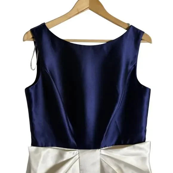 Kay Unger Hailey Colorblock Sleeveless 3D Bow Side Slit Navy Ivory Dress Size 10 - Picture 8 of 15
